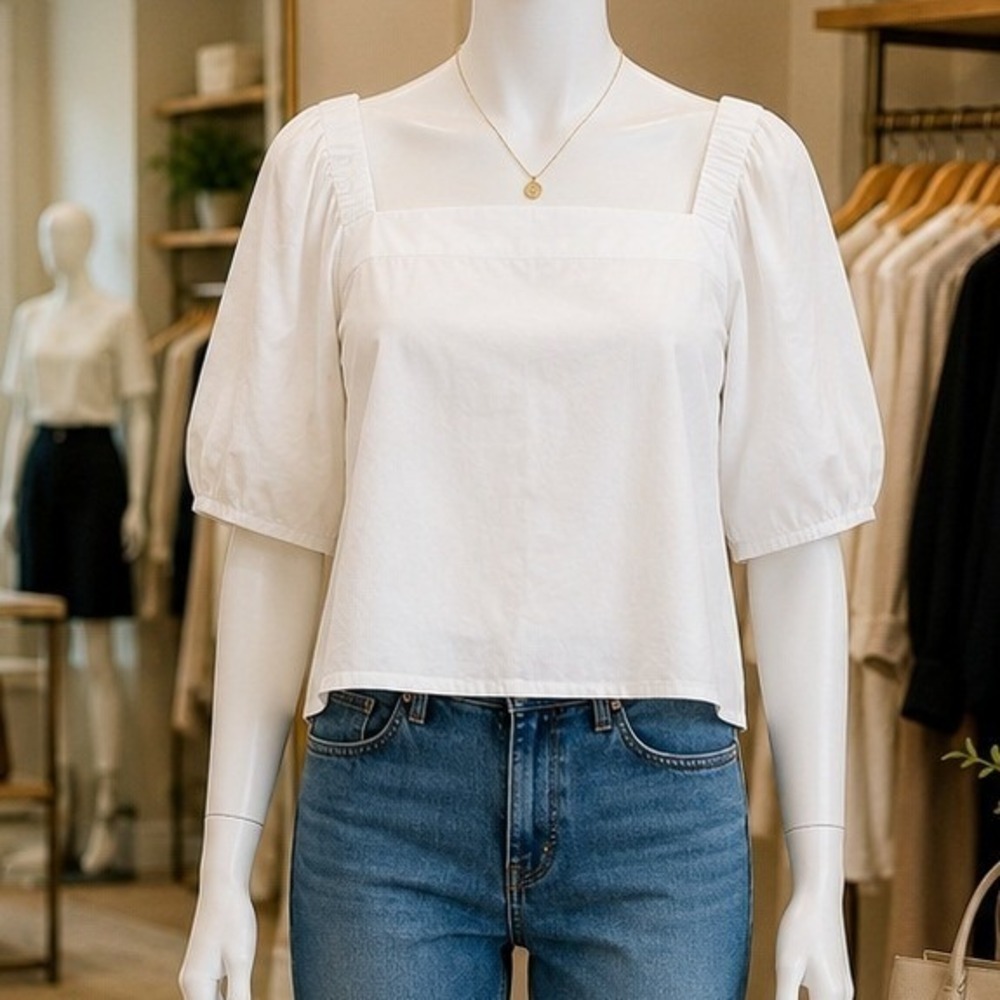 KOANDAILY Womens Blouse White Off the Shoulder Elastic Neckline Minimalist M